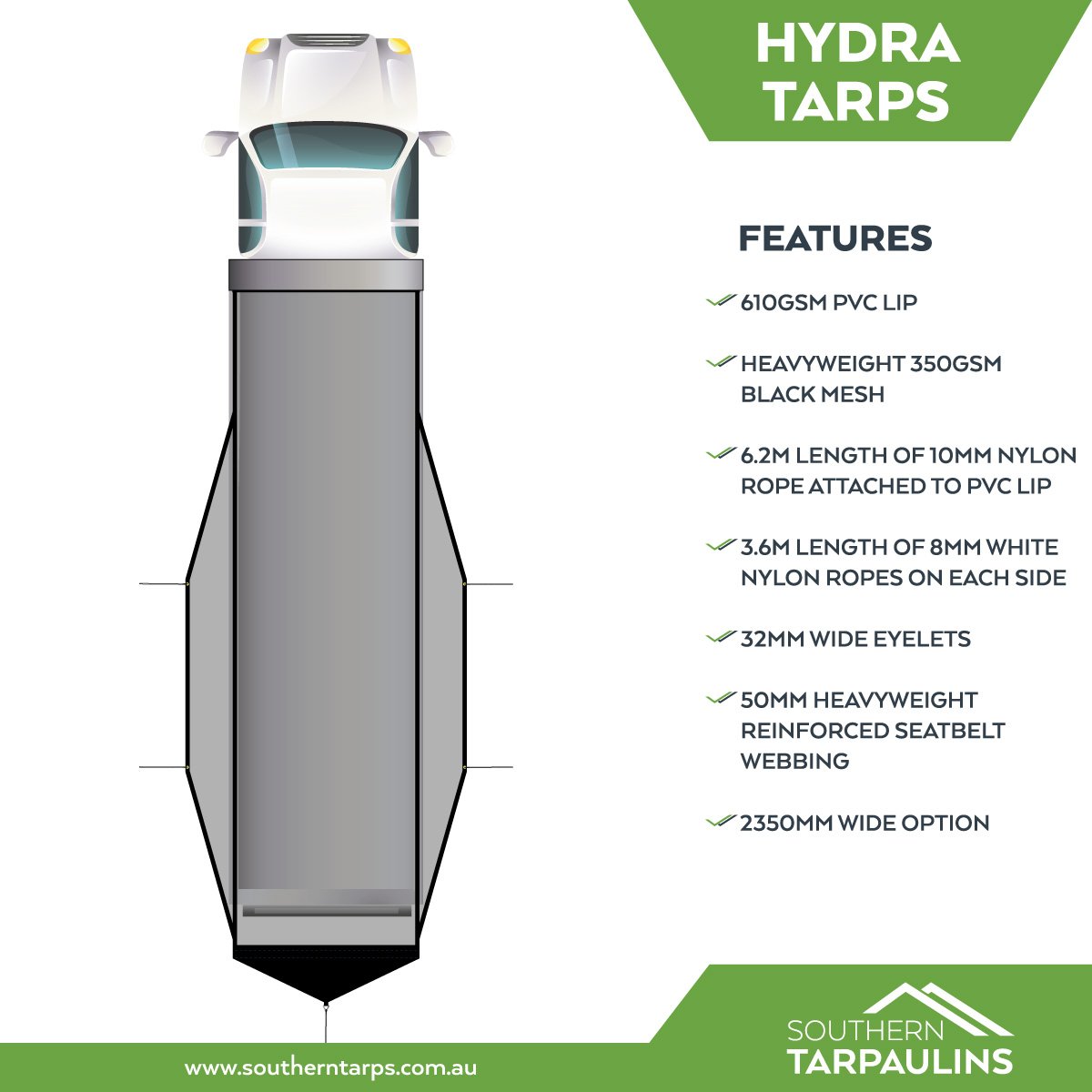 350gsm Retractable Mesh Waste Tarp (2.35m wide)